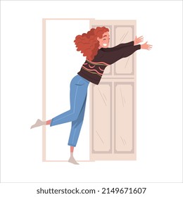 Elated Woman with Outstretched Arms Running Toward Someone Vector Illustration