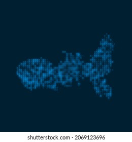Elba dotted glowing map. Shape of the island with blue bright bulbs. Vector illustration.