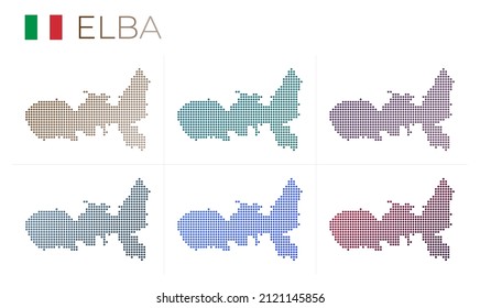 Elba dotted map set. Map of Elba in dotted style. Borders of the island filled with beautiful smooth gradient circles. Attractive vector illustration.