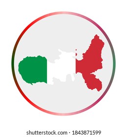 Elba icon. Shape of the island with Elba flag. Round sign with flag colors gradient ring. Artistic vector illustration.