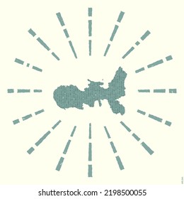 Elba Logo. Grunge sunburst poster with map of the island. Shape of Elba filled with hex digits with sunburst rays around. Elegant vector illustration.