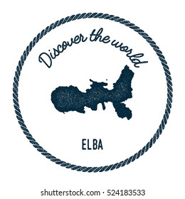 Elba map in vintage discover the world rubber stamp. Hipster style nautical postage Elba stamp, with round rope border. Elba map vector illustration.
