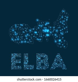 Elba network map. Abstract geometric map of the island. Internet connections and telecommunication design. Elegant vector illustration.