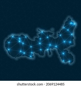 Elba network map. Abstract geometric map of the island. Digital connections and telecommunication design. Glowing internet network. Elegant vector illustration.