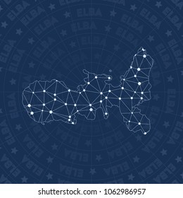 Elba network style island map. Neat space style, modern design for infographics or presentation.