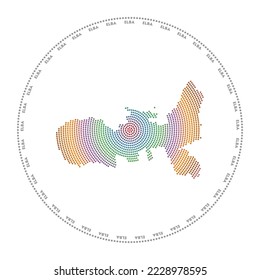 Elba round logo. Digital style shape of Elba in dotted circle with island name. Tech icon of the island with gradiented dots. Classy vector illustration.