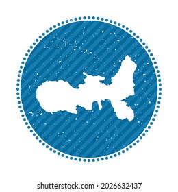 Elba striped retro travel sticker. Badge with map of island, vector illustration. Can be used as insignia, logotype, label, sticker or badge of Elba.