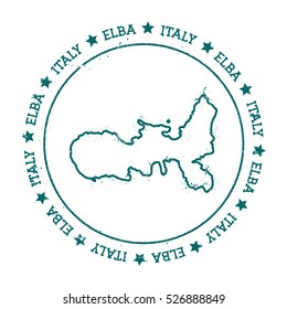 Elba vector map. Retro vintage insignia with island map. Distressed travel stamp with Elba text wrapped around a circle and stars. Elba map vector illustration.