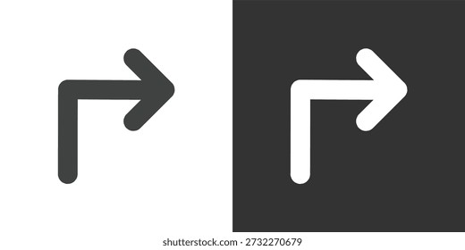Conjunto de iconos de flecha de codo apuntando hacia la derecha. Iconos de la serie de glifos sólidos