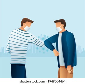 Elbow bump concept. Safe greeting to prevent Covid-19 coronavirus