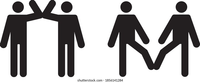 Elbow bump and foot tap icon isolated on white