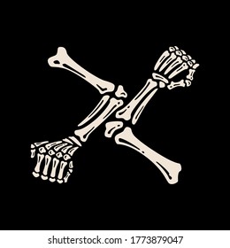 Elbow bump greeting in the shape of bones. vintage illustration