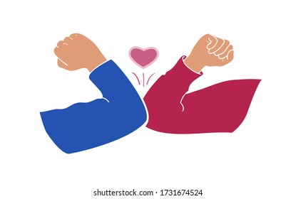 Elbow Bump Handshake, Quarantine, Social Distance Methods to prevent transmission of infection virus, corona, covid-19 influenza Coronavirus epidemic protective equipment pandemic meeting people sign