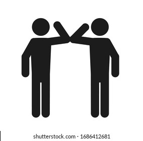 Elbow bump icon. New novel greeting to avoid the spread of coronavirus. Two friends meet with bare hands. Instead of greeting with a hug or handshake, they bump elbows instead - stock vector