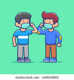 Elbow Bump People Vector Icon Illustration. Elbow Greeting People Mascot Cartoon Character. People Icon Concept Isolated. Flat Cartoon Style Suitable for Web Landing Page, Banner, Flyer, Sticker, Card