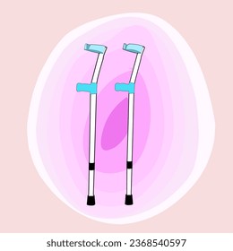 Elbow crutches. Metal telescopic crutches. A tool to help you walk when your leg is injured or you can't walk. Medicine and health. Vector illustration