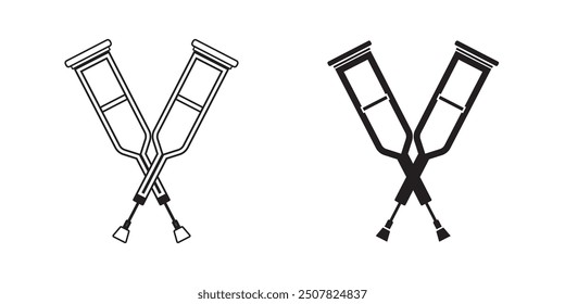 elbow crutches walking stick vector illustration, pair of aluminum crutches walking aid vector image