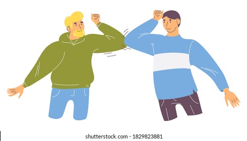 Elbow greeting concept illustration. Contactless bump during covid-19 pandemic. Healthy and safe way to say hello with friends. 