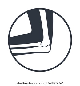 Elbow joint icon. Symbol human cubit joint in the circle isolated on white background. Bones of hand graphic sign. Flat design. Vector illustration