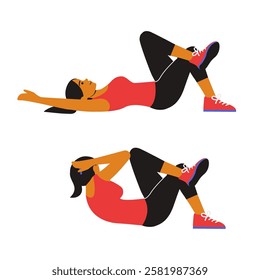 Elbow to Knee Crunch, a core exercise that targets the abdominal muscles and obliques. This movement involves lying on the back, bringing one elbow toward the opposite knee while lifting the upper bod