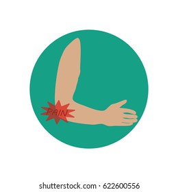 Elbow pain illustration on the green background. Vector illustration