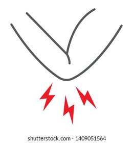 Elbow pain thin line icon, body and injure, arm ache sign, vector graphics, a linear pattern on a white background, eps 10.