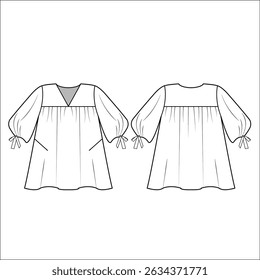 ELBOW SLEEVES WOVEN TOP WITH CUTE BOW DETAIL DESIGNED FOR LADIES IN VECTOR ILLUSTRATION FILE