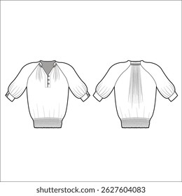 ELBOW SLEEVES WOVEN TOP WITH PETER PAN COLLAR AND CUTE BOW DETAIL DESIGNED FOR TEEN AND KID GIRLS IN VECTOR ILLUSTRATION FILE