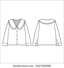 ELBOW SLEEVES WOVEN TOP WITH PETER PAN COLLAR AND CUTE BOW DETAIL DESIGNED FOR TEEN AND KID GIRLS IN VECTOR ILLUSTRATION FILE