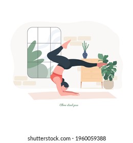 Elbow stand pose Yoga pose. Young woman practicing yoga  exercise. Woman workout fitness, aerobic and exercises. Vector Illustration.