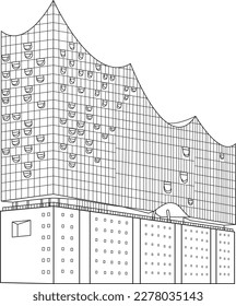 Elbphilharmonie Hamburg, line art, vector illustration, black and white