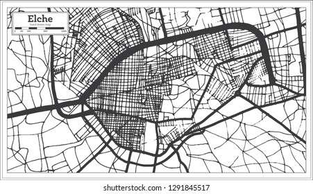 Elche Spain City Map in Retro Style. Outline Map. Vector Illustration.