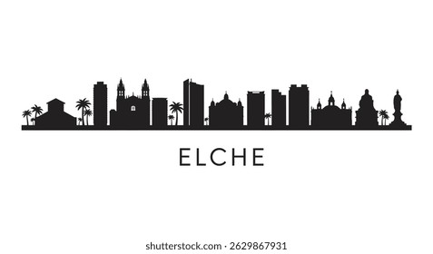 Elche Spain Skyline Silhouette with Vector, and Black.