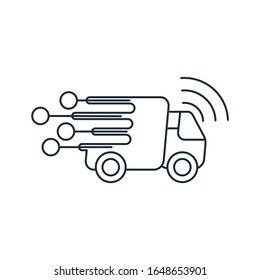 Eld electronic logging device. Control of movement, cargo location, transport. Vector linear icon isolated on white background.