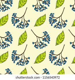 Eldeberry seamless pattern. Bright cartoon illustration for children's greeting card design, menu, fabric and wallpaper.