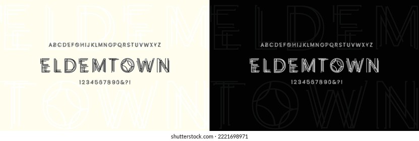 Eldemtown Font ist die Architektur der Großbuchstaben Vektorgrafik-Design. Minimalistischer Typ für Auftragnehmer, Überschrift, Kunst-Monochrom, kreative Schrift und Illustration.