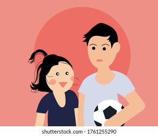 Elder brother and his sister. They are happy. Cute cartoon character vector style for your design.
