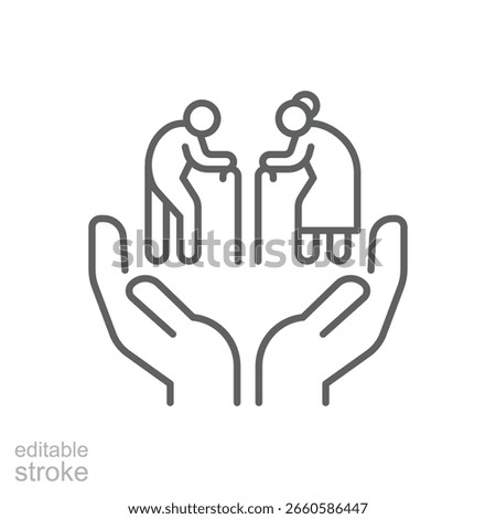 Elder Care Icon, Senior Support, Home Help, Healthcare, Caregiver, Editable Stroke, Thin Line