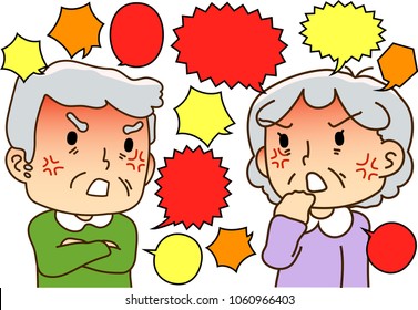 Elder couple, argument, speech balloon