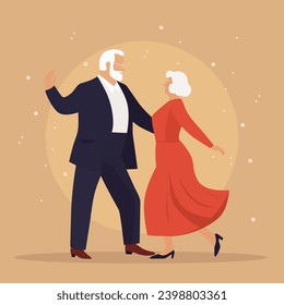 Elder couple dancing. Senior man and woman dance. Flat design no face illustration