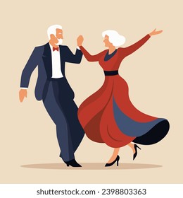 Pareja mayor bailando. Bailan hombres y mujeres mayores. Diseño plano sin ilustración facial