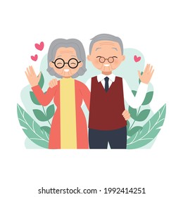 Elder couple feeling happy and hugging each other. Happy international grandparents day. Flat vector design