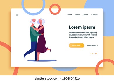Elder couple in love dancing. People spending time together flat vector illustration. Leisure activity, hobby concept for banner, website design or landing web page.