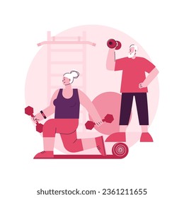 Ilustración vectorial de concepto abstracto de fitness de avanzada. Programa de ejercicios para adultos mayores, gimnasia acuática, estilo de vida activo, apoyo a la salud, programa de fitness para ancianos, metáfora abstracta de la salud.