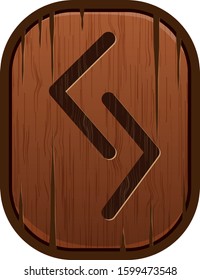 Elder Futhark, ancient runic alphabet. Rune Hyere harvest, good year, awakening. Wood plank background. Vector illustration