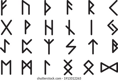 Anciano Futhark vectorial negro letras de pista celta, símbolos de tipo de letra viciado