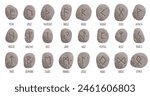 Elder Futhark. A set of 24 runic symbols carved into stones. The names of the runes are divided into three ettyrs. Writing of the ancient Germans. Signs with mystical properties. Vector illustration.