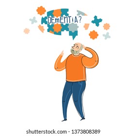 Elder humans. Aged people. Difficulties of older persons. An elderly man suffers from dementia