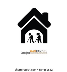 Elder icon. Elderly people with home icon.vector illustration.  