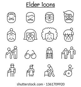 Elder icon set in thin line style